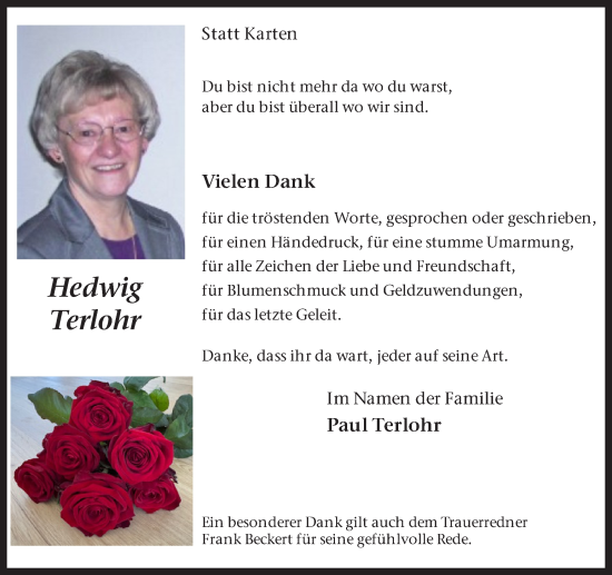 Traueranzeige von Hedwig Terlohr von Münsterland Zeitung
