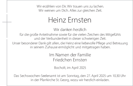 Traueranzeige von Heinz Ernsten 