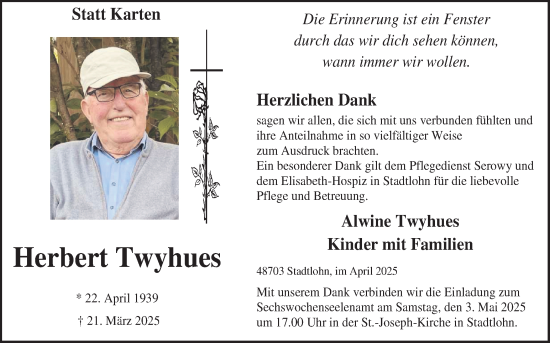 Traueranzeige von Herbert Twyhues von Münsterland Zeitung