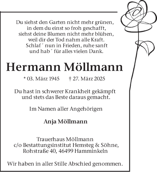 Traueranzeige von Hermann Möllmann 