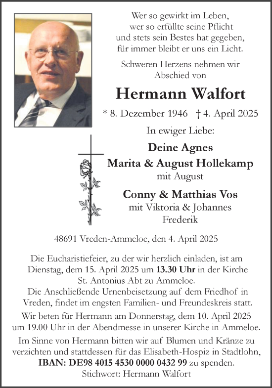 Traueranzeige von Hermann Walfort von Münsterland Zeitung