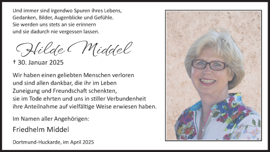 Traueranzeige von Hilde Middel von Ruhr Nachrichten