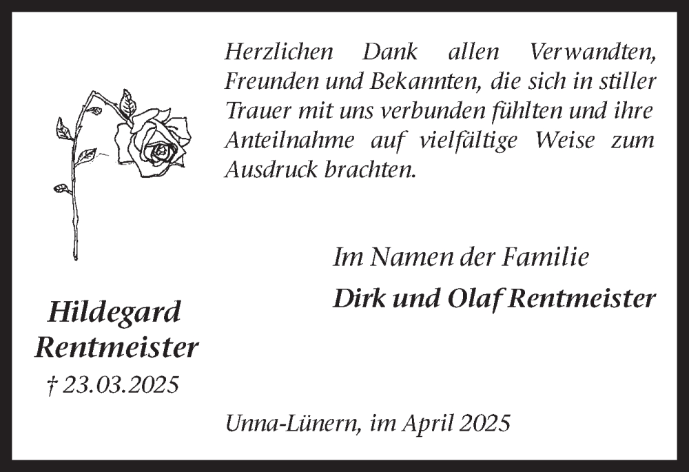  Traueranzeige für Hildegard Rentmeister vom 26.04.2025 aus Hellweger Anzeiger