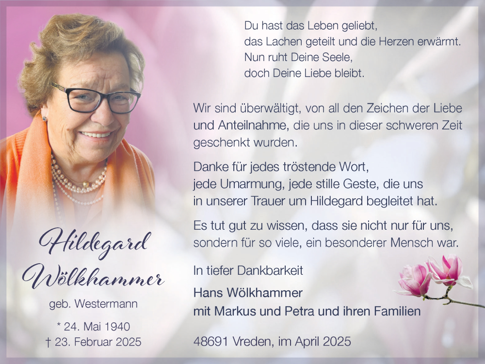 Traueranzeige für Hildegard Wölkhammer vom 03.04.2025 aus Münsterland Zeitung