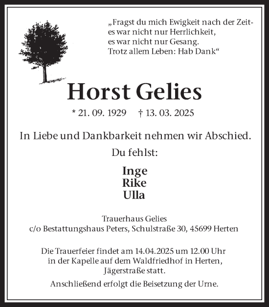 Traueranzeige von Horst Gelies von Trauer Vest