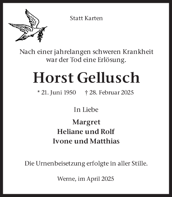 Traueranzeige von Horst Gellusch von Ruhr Nachrichten