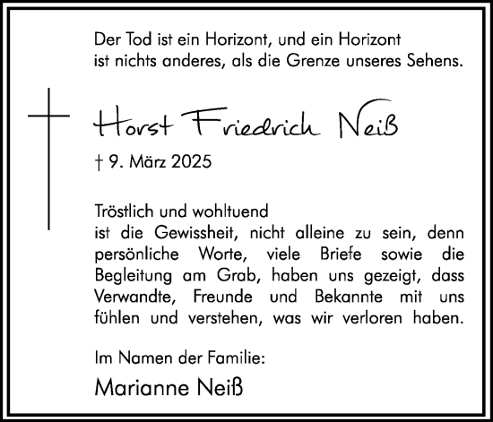 Traueranzeige von Horst Friedrich Neiß von Hellweger Anzeiger