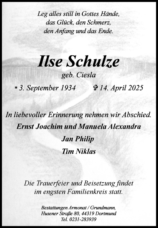 Traueranzeige von Ilse Schulze von Ruhr Nachrichten