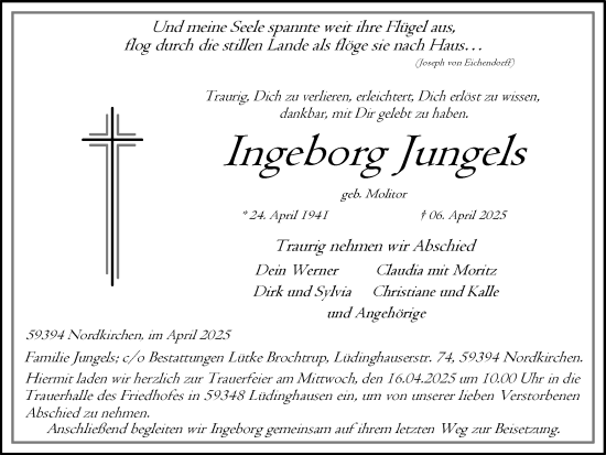 Traueranzeige von Ingeborg Jungels von Ruhr Nachrichten