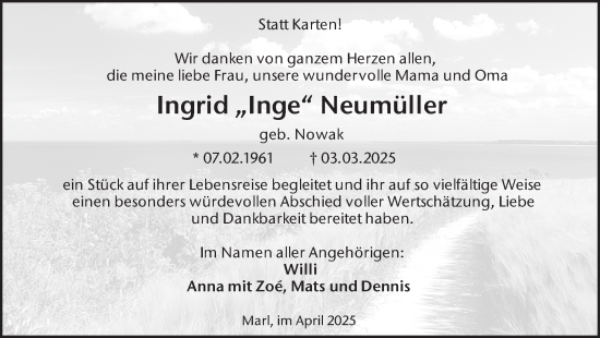 Traueranzeige von Ingrid Neumüller von Trauer Vest