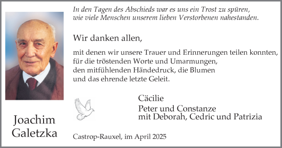 Traueranzeige von Joachim Galetzka von Stadtanzeiger Castrop-Rauxel