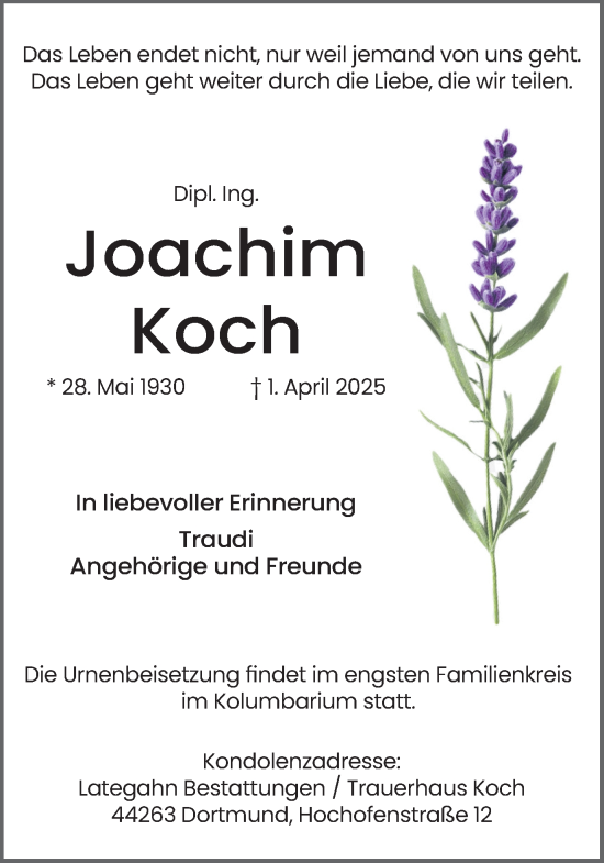 Traueranzeige von Joachim Koch von Ruhr Nachrichten