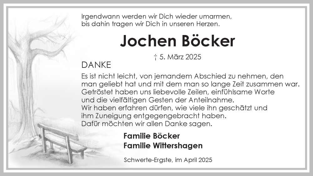  Traueranzeige für Jochen Böcker vom 12.04.2025 aus Ruhr Nachrichten