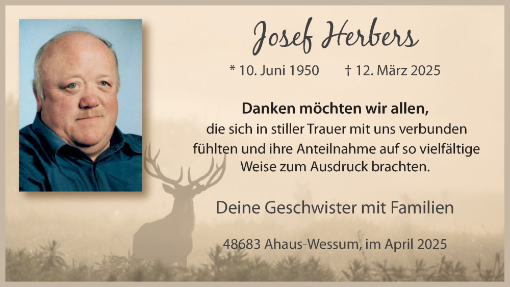  Traueranzeige für Josef Herbers vom 09.04.2025 aus Münsterland Zeitung
