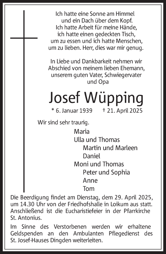 Traueranzeige von Josef Wüpping 