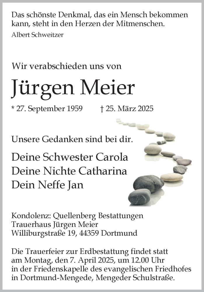  Traueranzeige für Jürgen Meier vom 05.04.2025 aus Ruhr Nachrichten