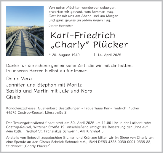 Traueranzeige von Karl-Friedrich Plücker von Ruhr Nachrichten