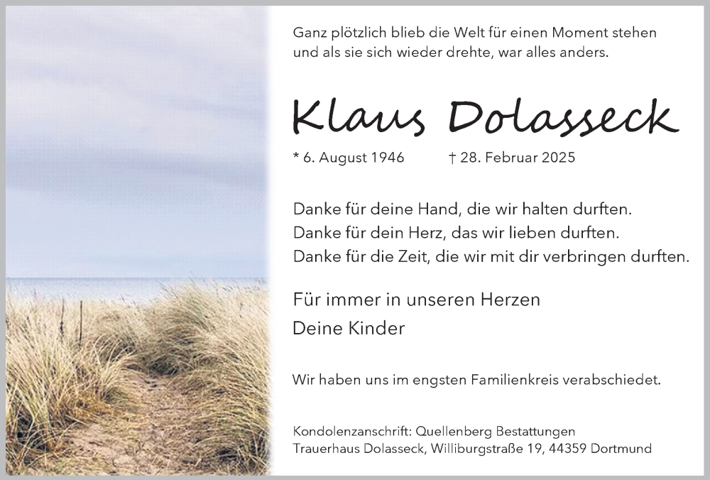  Traueranzeige für Klaus Dolasseck vom 26.04.2025 aus Lüner Anzeiger