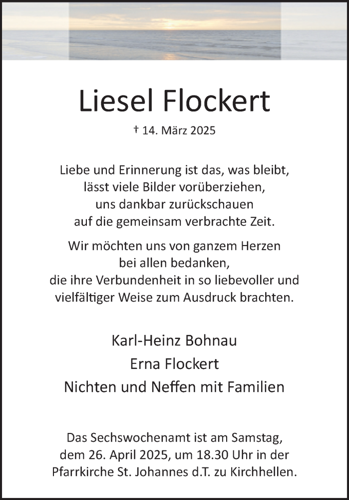  Traueranzeige für Liesel Flockert vom 23.04.2025 aus Ruhr Nachrichten und Dorstener Zeitung