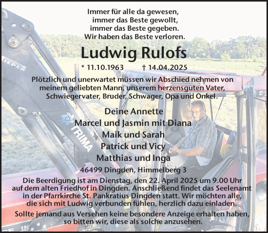 Traueranzeige von Ludwig Rulofs 