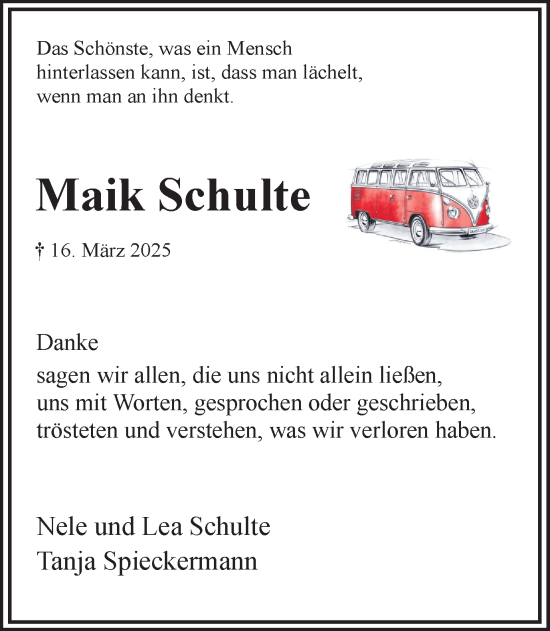 Traueranzeige von Maik Schulte von Hellweger Anzeiger