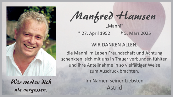 Traueranzeige von Manfred Hamsen von Münsterland Zeitung
