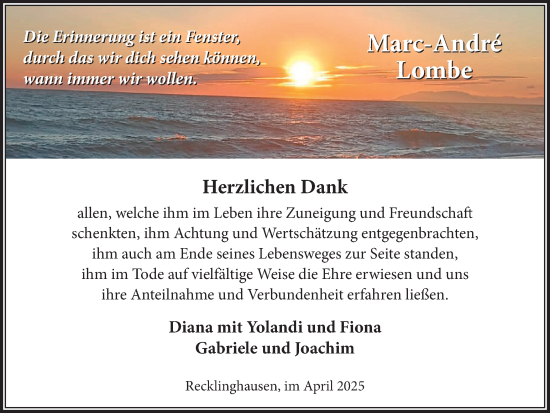 Traueranzeige von Marc-André Lombe von Trauer Vest