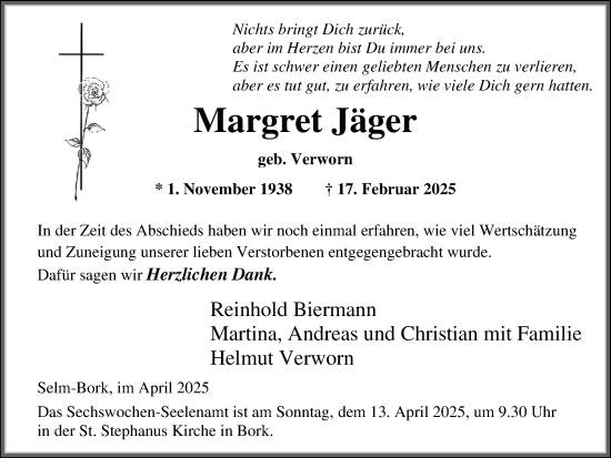 Traueranzeige von Margret Jäger von Ruhr Nachrichten