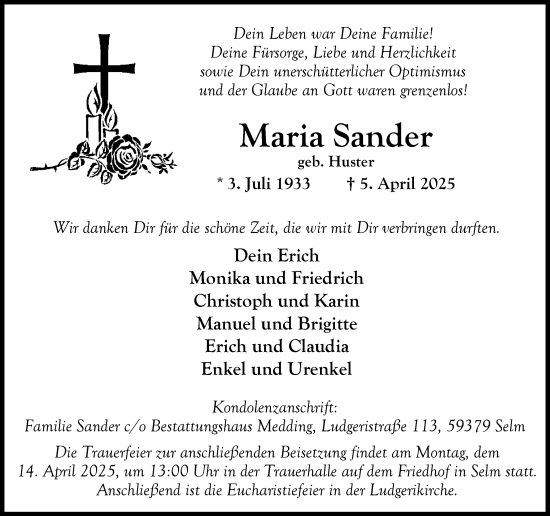Traueranzeige von Maria Sander von Ruhr Nachrichten