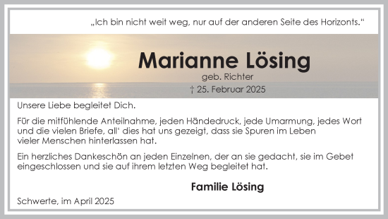 Traueranzeige von Marianne Lösing von Ruhr Nachrichten