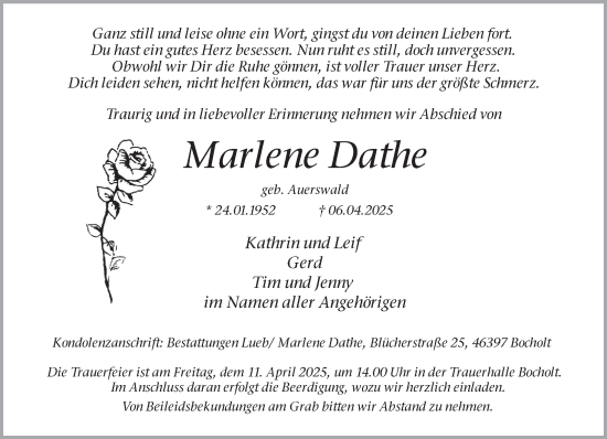 Traueranzeige von Marlene Dathe 