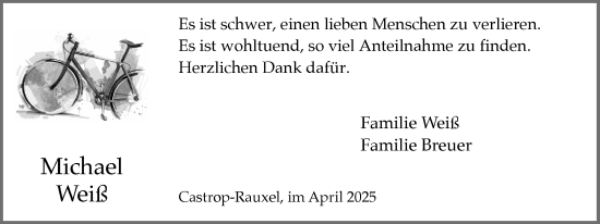 Traueranzeige von Michael Weiß von Stadtanzeiger Castrop-Rauxel