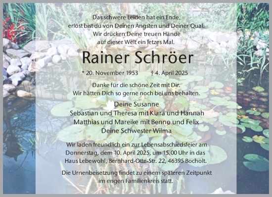 Traueranzeige von Rainer Schröer 