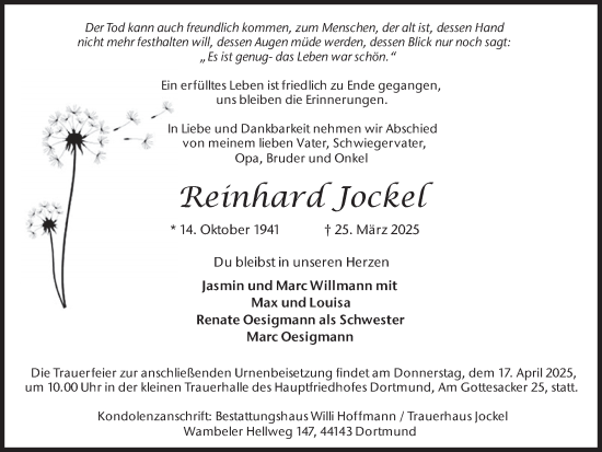 Traueranzeige von Reinhard Jockel von Ruhr Nachrichten