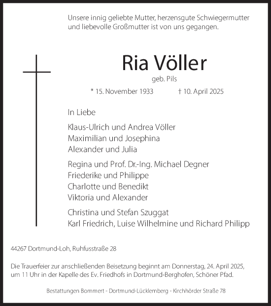 Traueranzeige von Ria Völler