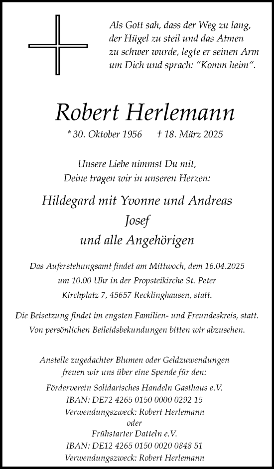 Traueranzeige von Robert Herlemann von Trauer Vest