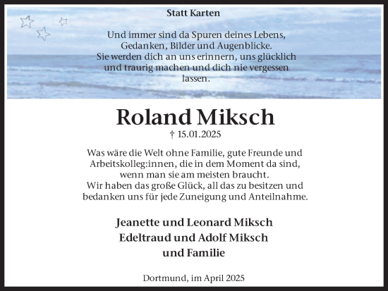 Traueranzeige von Roland Miksch von Ruhr Nachrichten