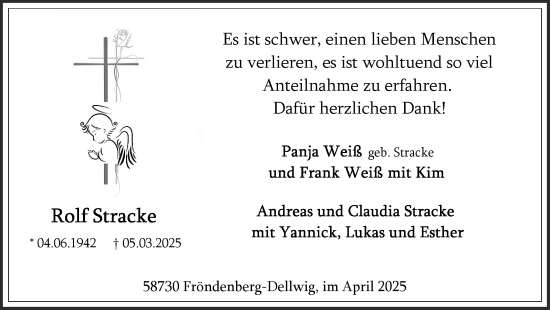 Traueranzeige von Rolf Stracke von Hellweger Anzeiger