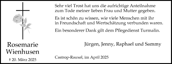 Traueranzeige von Rosemarie Wienhusen von Stadtanzeiger Castrop-Rauxel