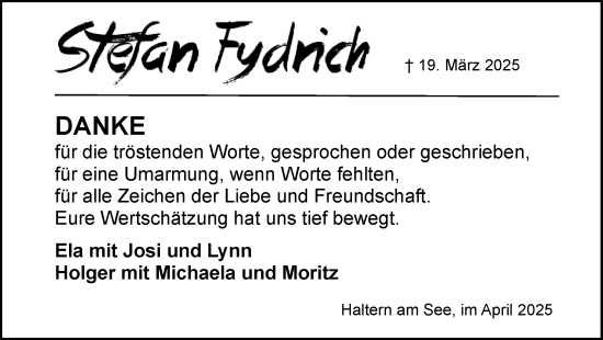 Traueranzeige von Stefan Fydrich von Ruhr Nachrichten und Halterner Zeitung