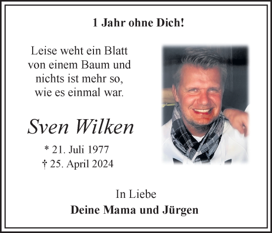 Traueranzeige von Sven Wilken von Trauer Vest