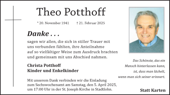Traueranzeige von Theo Potthoff von Münsterland Zeitung