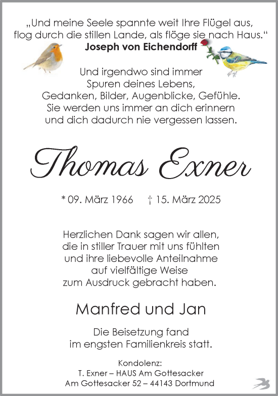 Traueranzeige von Thomas Exner von Ruhr Nachrichten