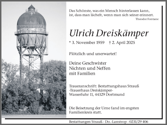 Traueranzeige von Ulrich Dreiskämper von Ruhr Nachrichten