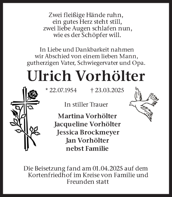 Traueranzeige von Ulrich Vorhölter von Hellweger Anzeiger
