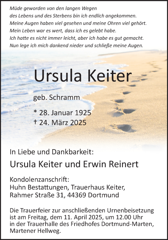 Traueranzeige von Ursula Keiter von Ruhr Nachrichten