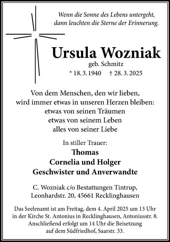 Traueranzeige von Ursula Wozniak von Trauer Vest