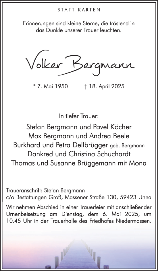 Traueranzeige von Volker Bergmann von Hellweger Anzeiger