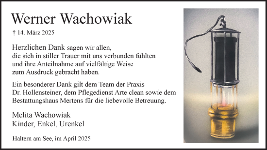 Traueranzeige von Werner Wachowiak von Ruhr Nachrichten und Halterner Zeitung