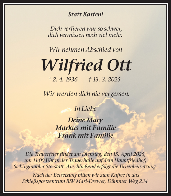 Traueranzeige von Wilfried Ott von Trauer Vest